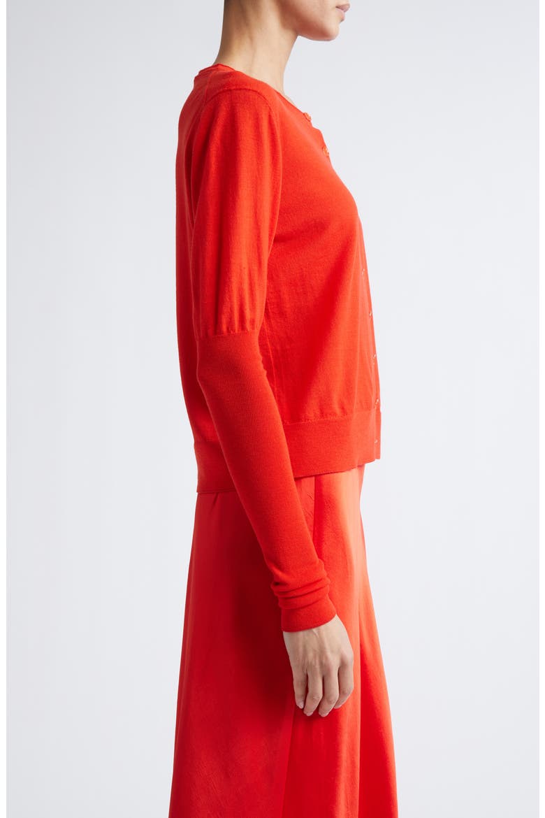 Puff Sleeve Merino Wool Cardigan, Alternate, color, PAPAYA