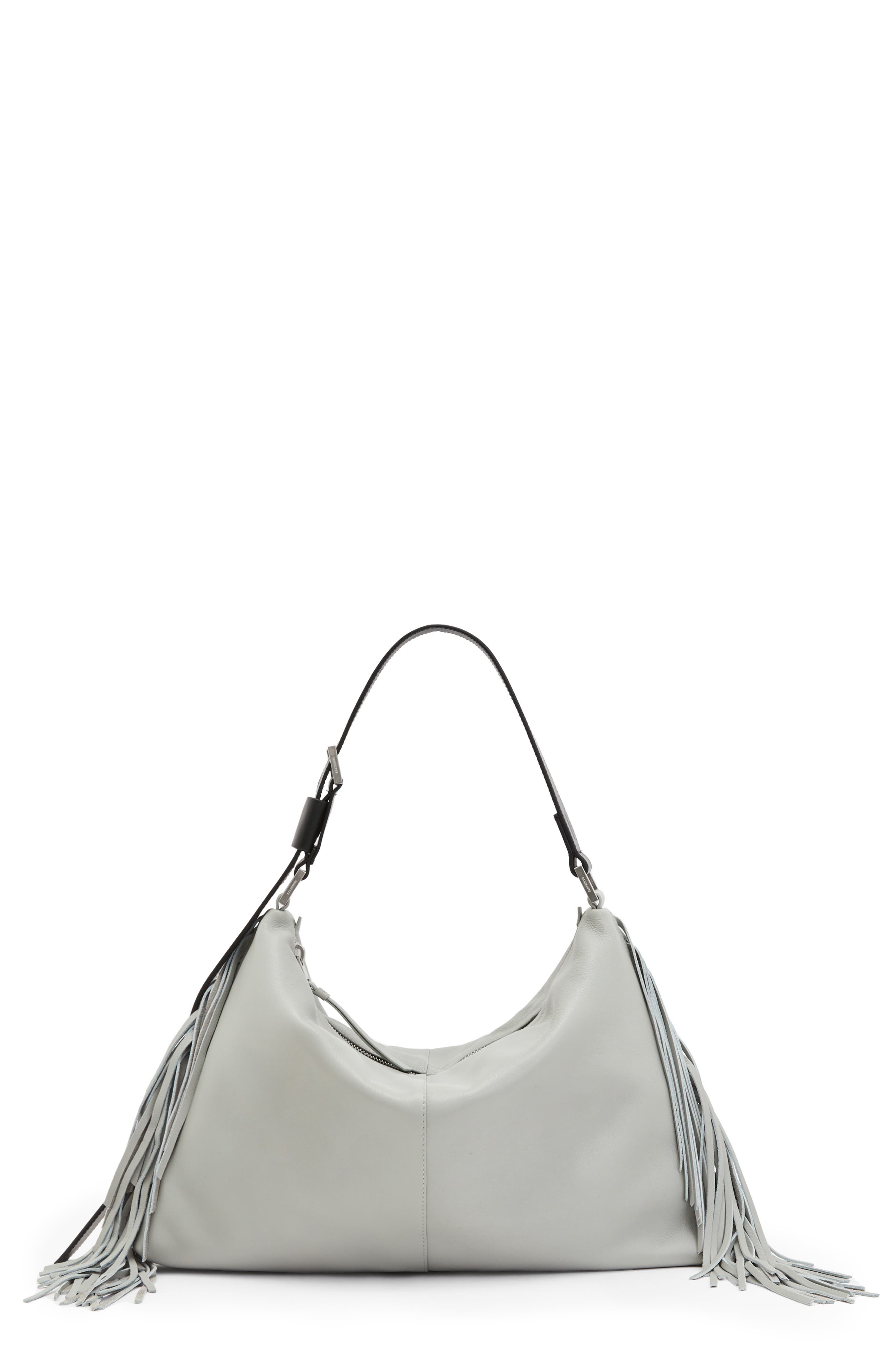 AllSaints Edbury Fringe Leather Shoulder Bag, Main, color, 