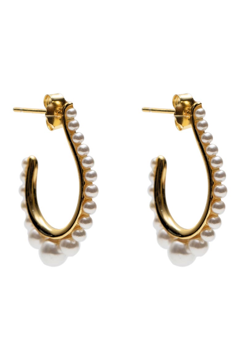 Faux Pearl Hoop Earrings, Main, color, GOLD