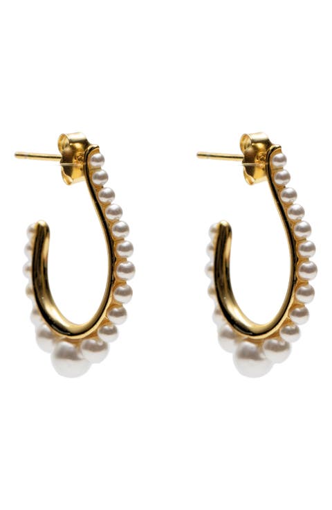 Faux Pearl Hoop Earrings