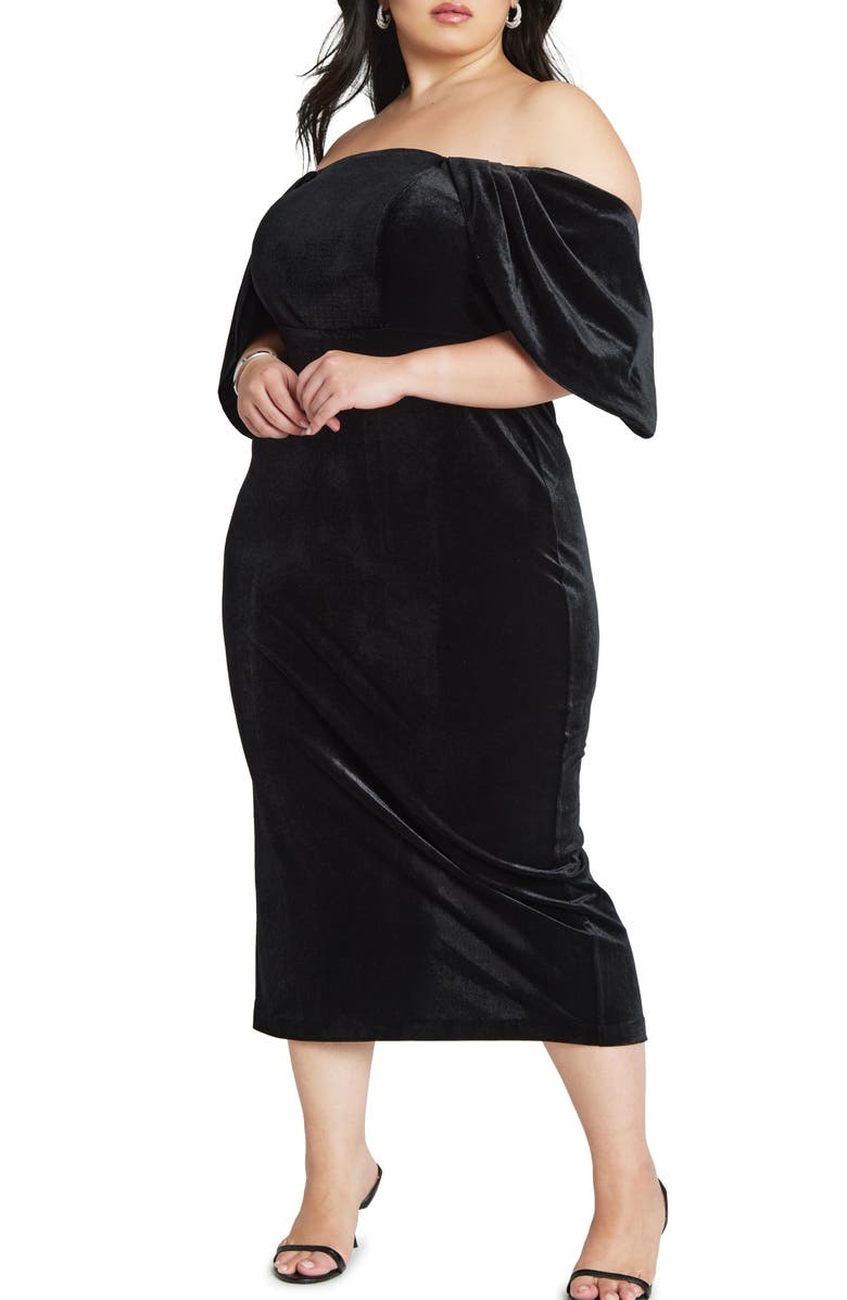 ELOQUII Velvet Off the Shoulder Dress, Main, color, 