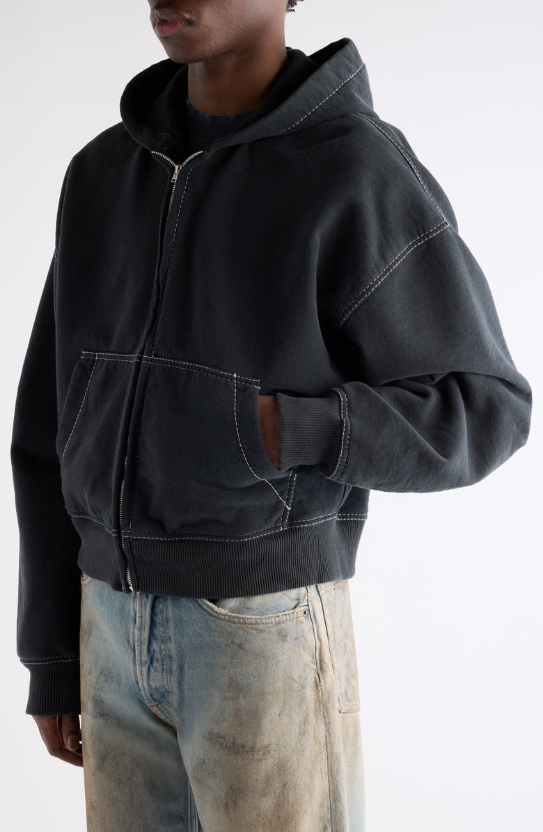 Acne Studios Foscar U Autograph Logo Embroidered Zip Hoodie, Alternate, color, Faded Black