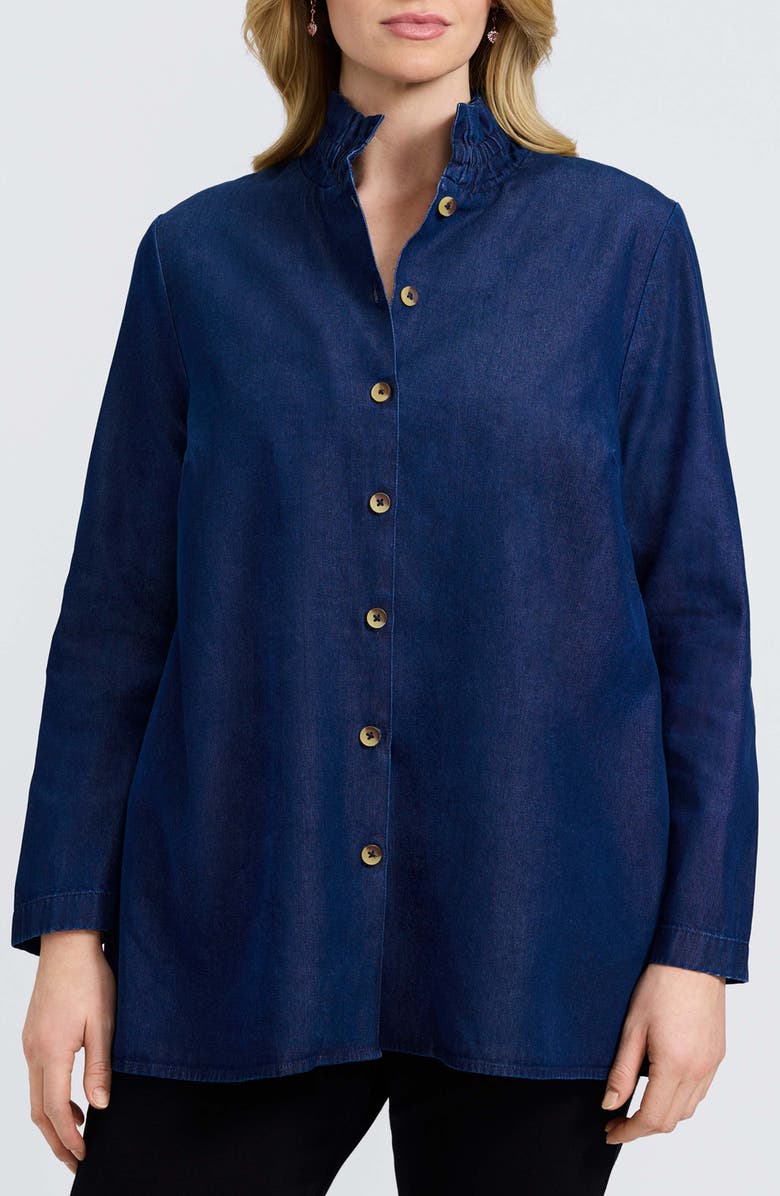Foxcroft Carolina Denim Button-Up Shirt, Main, color, Dark Wash
