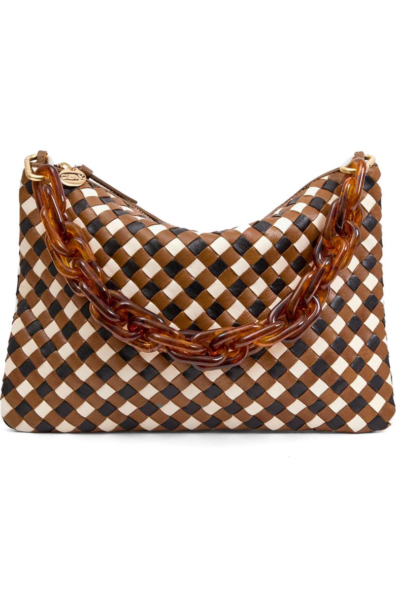 Clare V. Tricolor Woven Flat Clutch Purse, Main, color, Oat