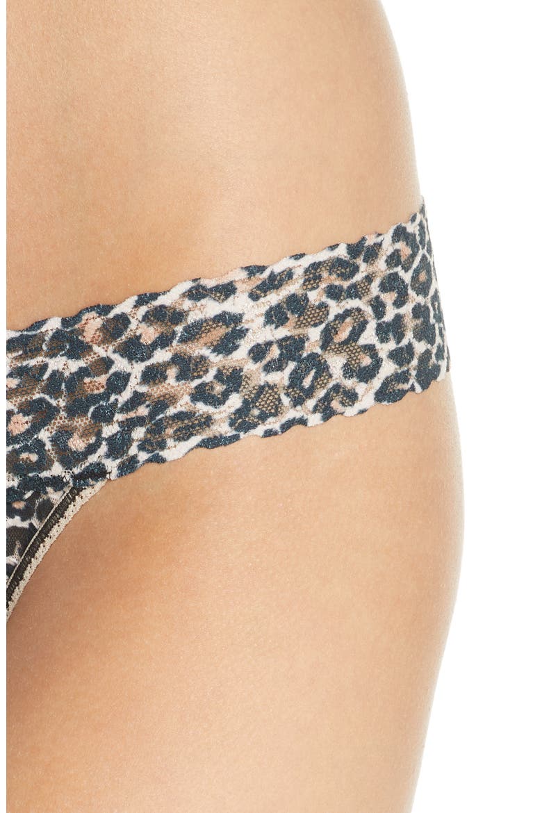 Classic Leopard Original Rise Lace Thong, Alternate, color, BROWN/ BLACK
