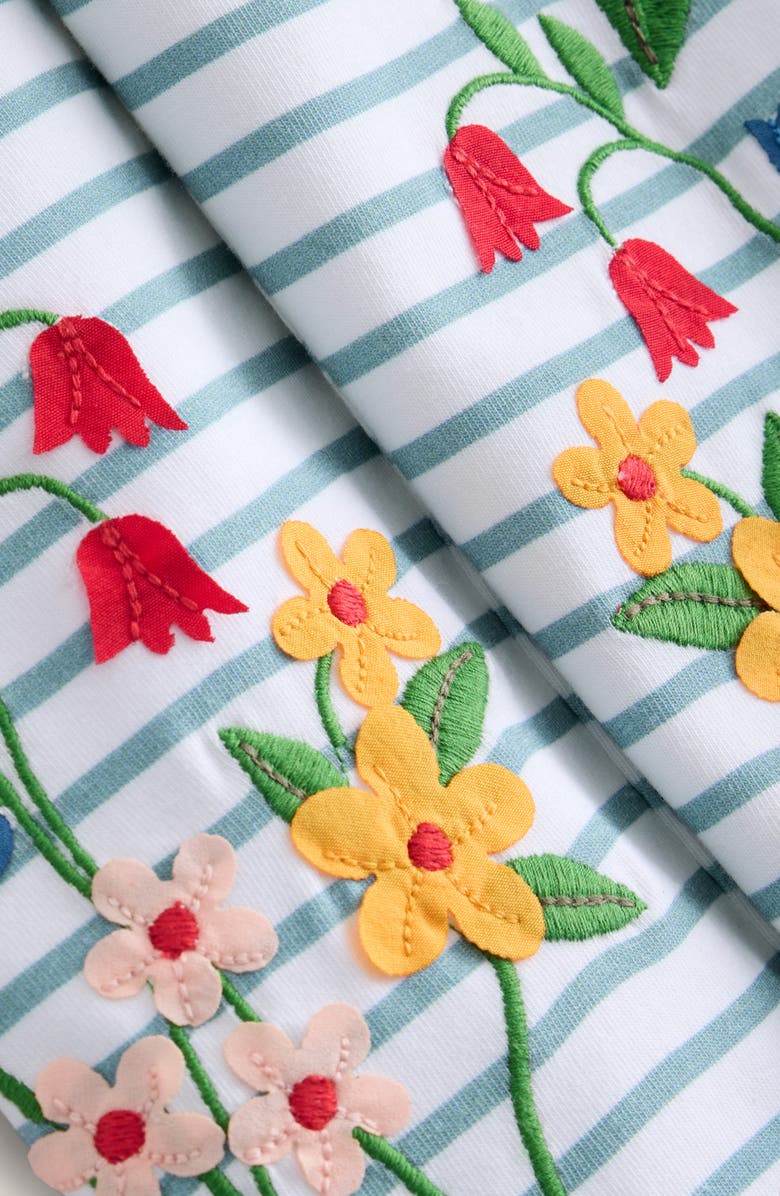 Mini Boden Kids' Stripe Floral Appliqué Cotton Graphic Leggings, Alternate, color, 