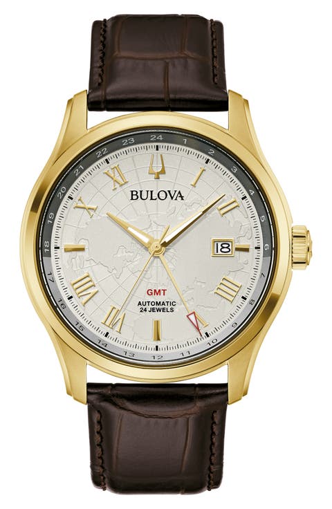 Wilton GMT Automatic Leather Strap Watch, 43mm