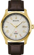 BULOVA Wilton GMT Automatic Leather Strap Watch, 43mm
