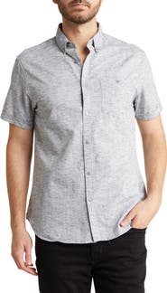 DENIM AND FLOWER Melange Short Sleeve Button-Down Shirt