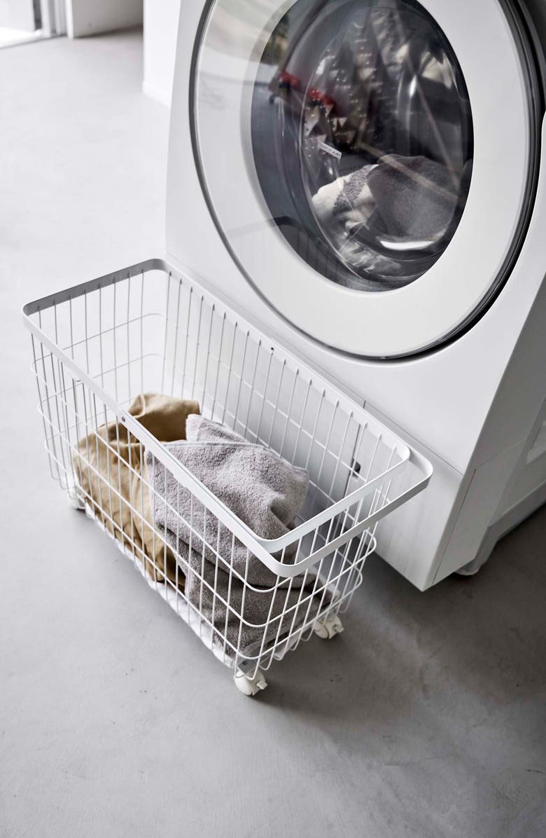 Yamazaki Rolling Laundry Basket, Alternate, color, White