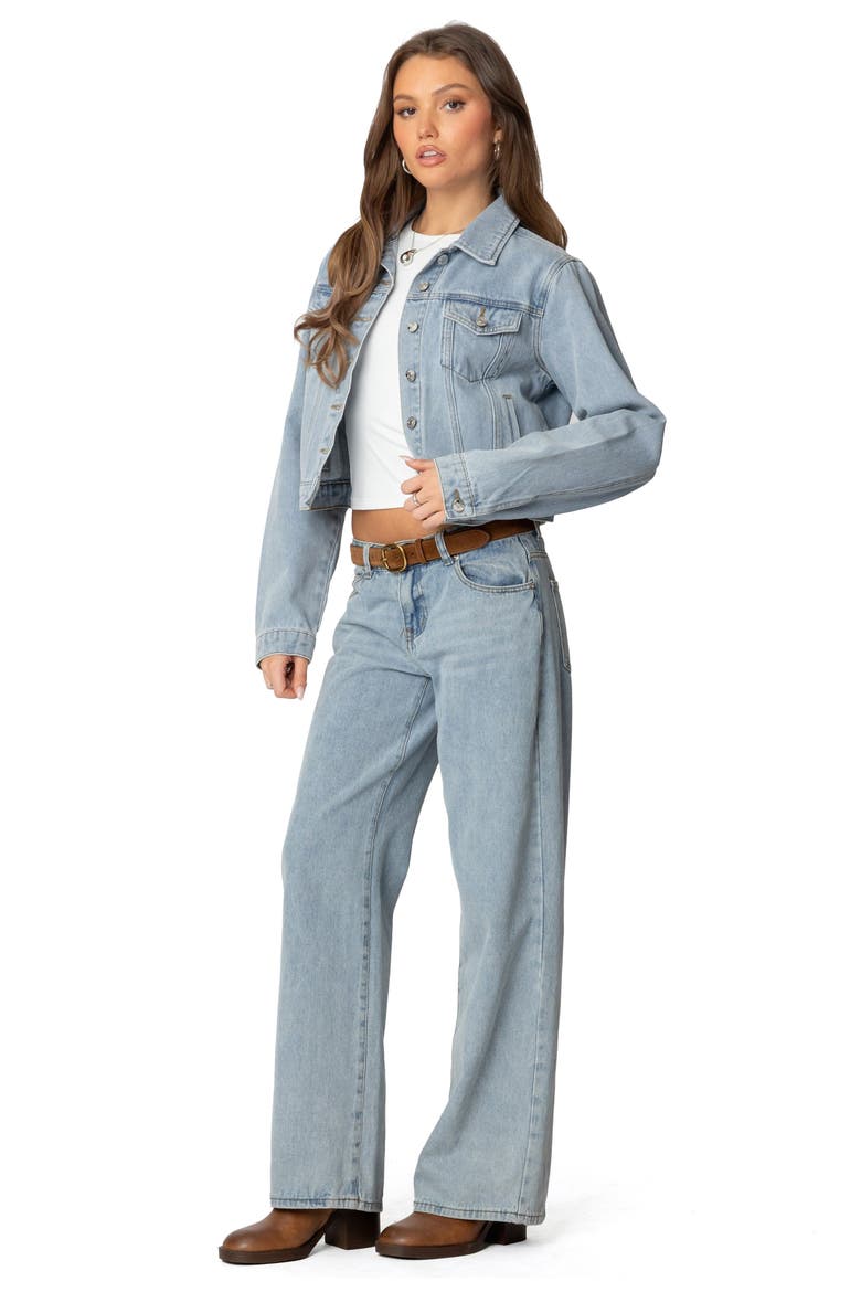 Barb Denim Crop Trucker Jacket, Alternate, color, LIGHT-BLUE