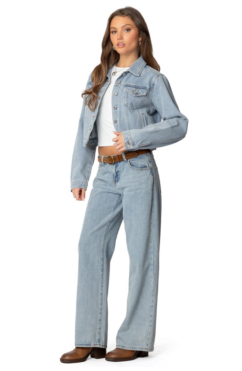 EDIKTED Barb Denim Crop Trucker Jacket, Alternate, color, Light-Blue
