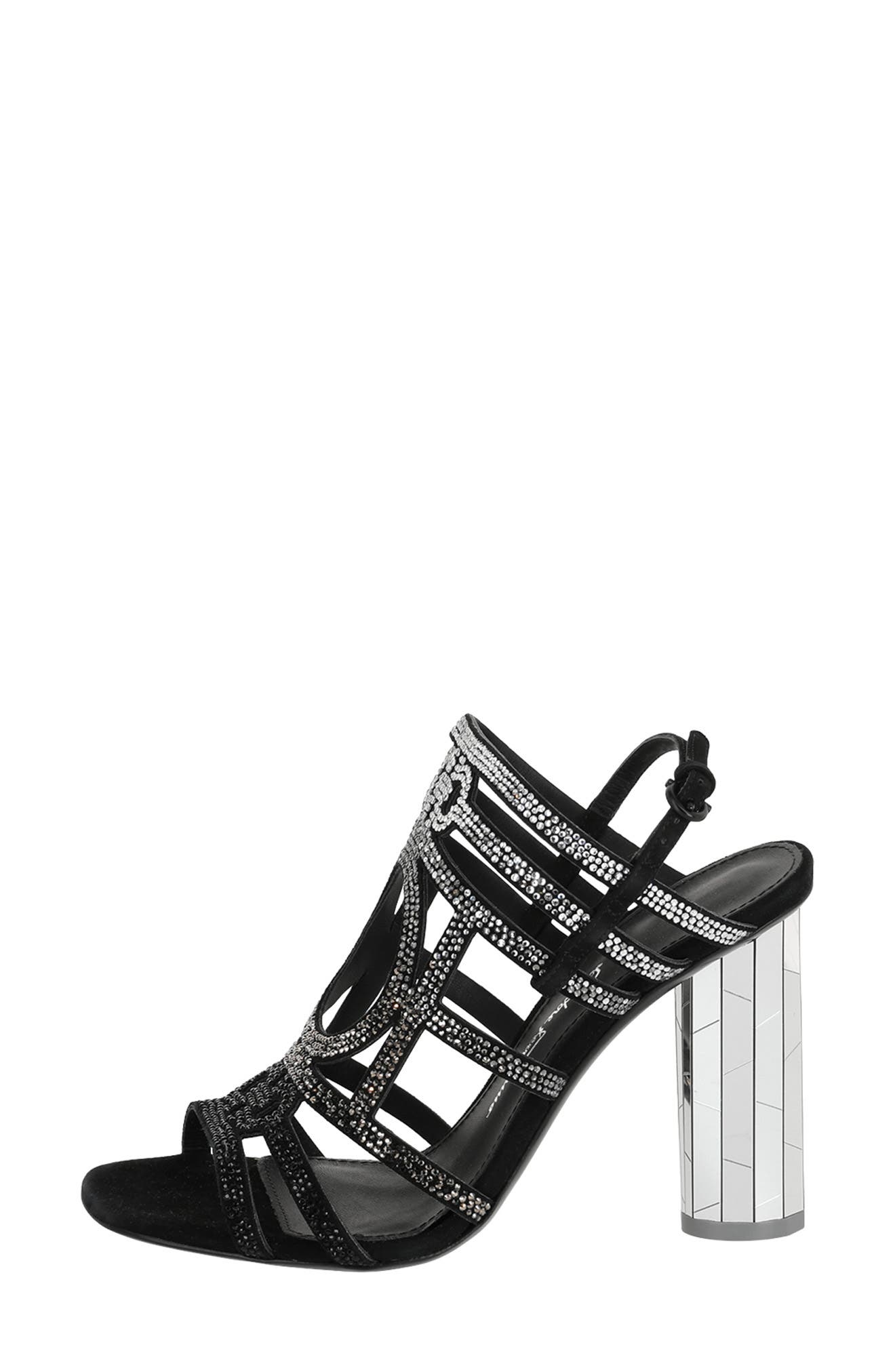 FERRAGAMO Crystal Heel Sandal, Alternate, color, Black