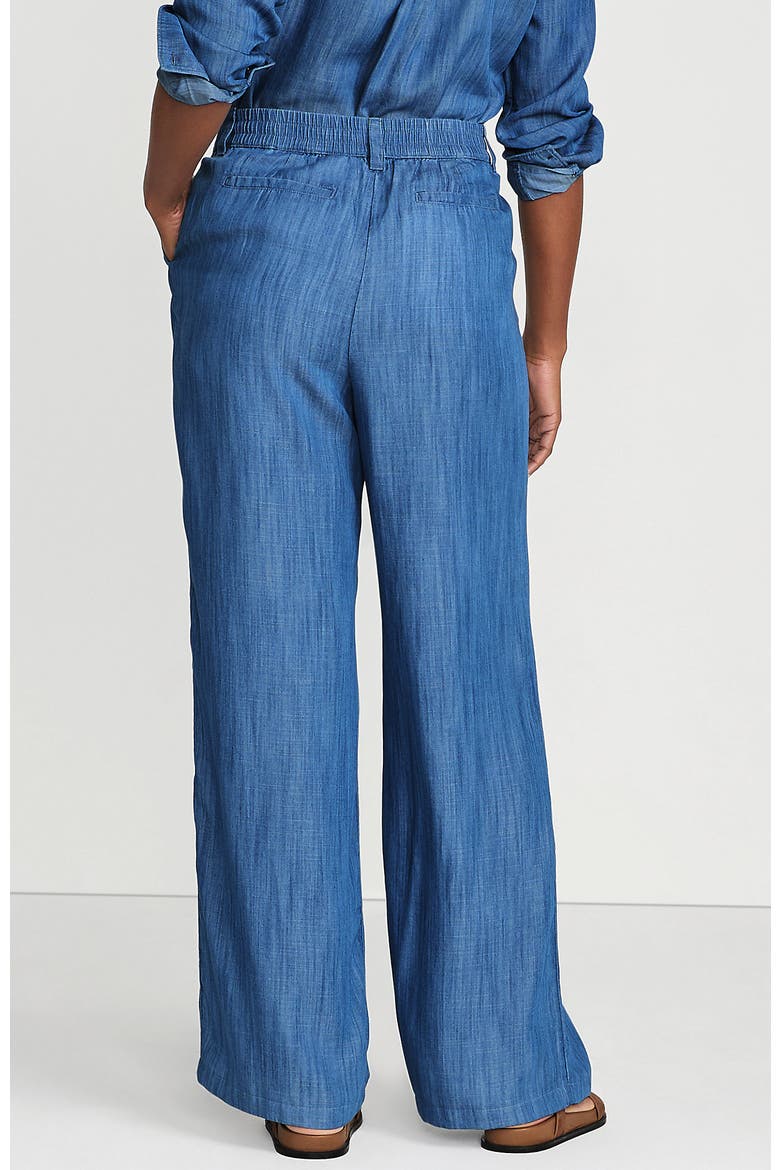 High Rise Elastic Back Pleated Wide Leg Pants made with TENCEL Fibers, Alternate, color, Soft Indigo