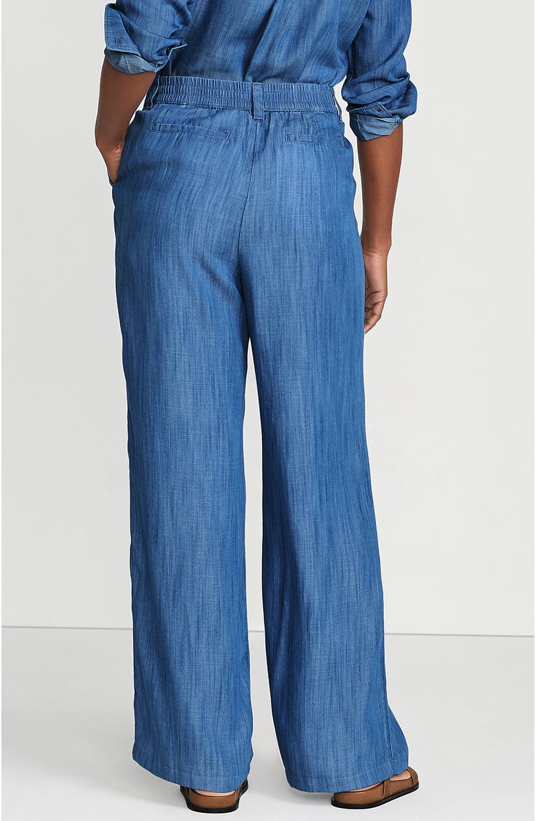 Lands' End High Rise Elastic Back Pleated Wide Leg Pants made with TENCEL Fibers, Alternate, color, Soft Indigo