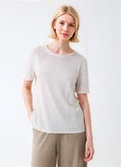 Majestic Filatures Stretch Linen Elbow Sleeve Semi Relaxed Crewneck T-Shirt