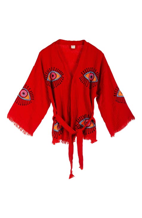 Sereia Evil Eye Handmade Cotton Short Kimono
