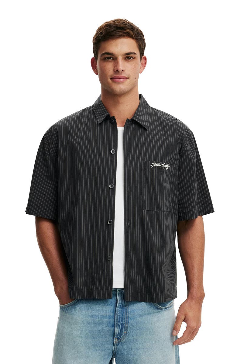 Cotton On Men's Ventura Short Sleeve Shirt, Main, color, Black Stripe Emb