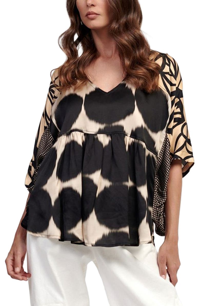 Alembika Serene mixed print V-neck blouse, Alternate, color,