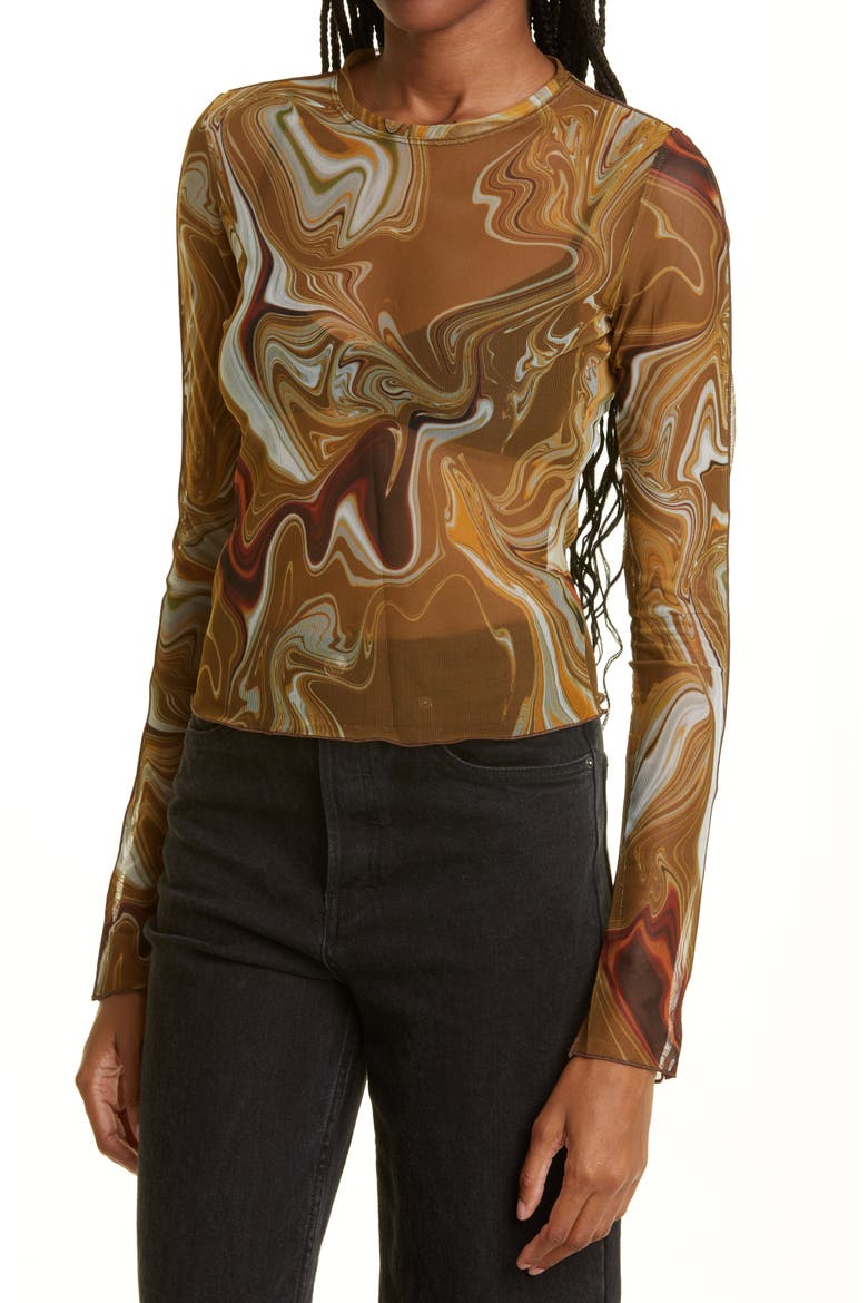 Gold Marble Mesh Top, Alternate, color, PRINT