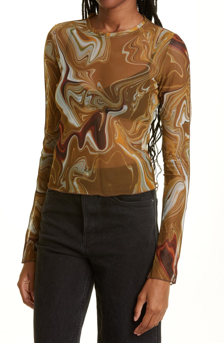 Bec + Bridge Gold Marble Mesh Top, Alternate, color,