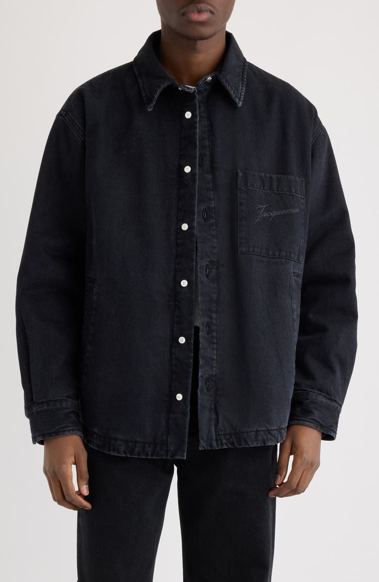 Jacquemus La Chemise Boulanger Oversize Denim Shirt Jacket, Main, color, Black