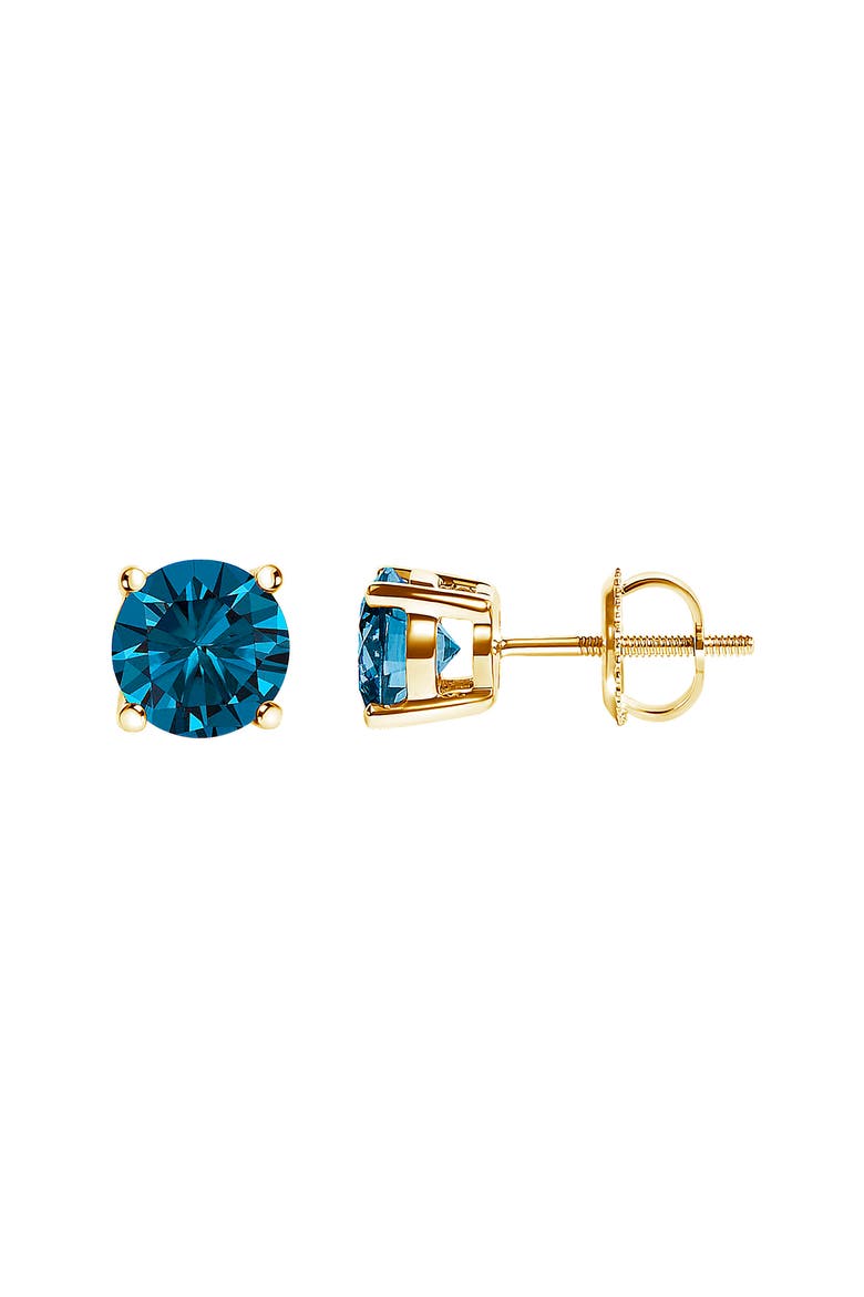 14K Gold 2.00 Cttw Blue Lab Grown Diamond Stud Earrings, Alternate, color, Yellow