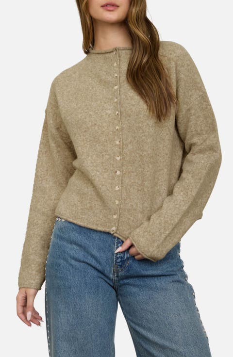 Raw Edge Mock Neck Cardigan