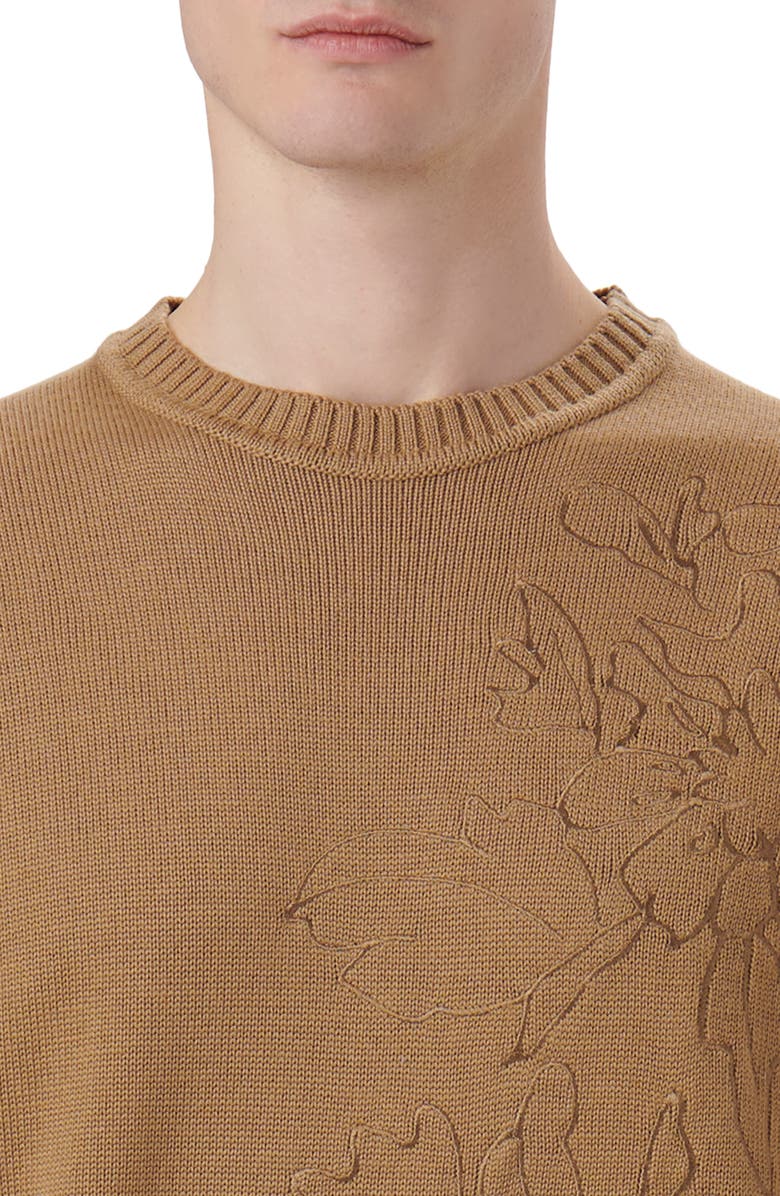 Bugatchi Embroidered Merino Wool Crewneck Sweater, Alternate, color, Camel