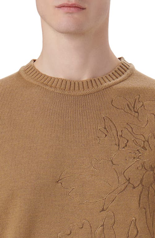 Bugatchi Embroidered Merino Wool Crewneck Sweater In Brown