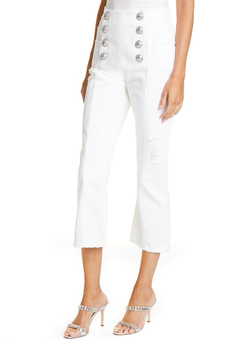 Button Front Crop Flare Jeans, Alternate, color, BLANC OPTIQUE