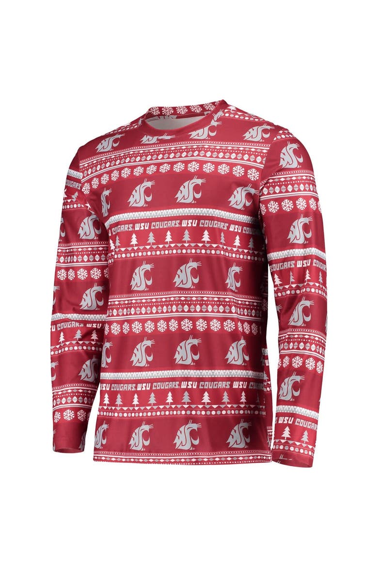Men's Concepts Sport Crimson Washington State Cougars Ugly Sweater Long Sleeve T-Shirt and Pants Sleep Set, Alternate, color, Crimson