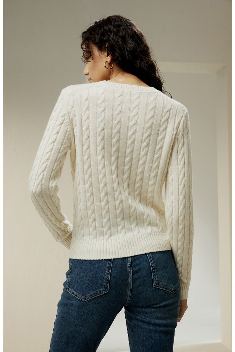 Women's Classic Cable Knit Sweater with Ribbed Edges, Alternate, color, White