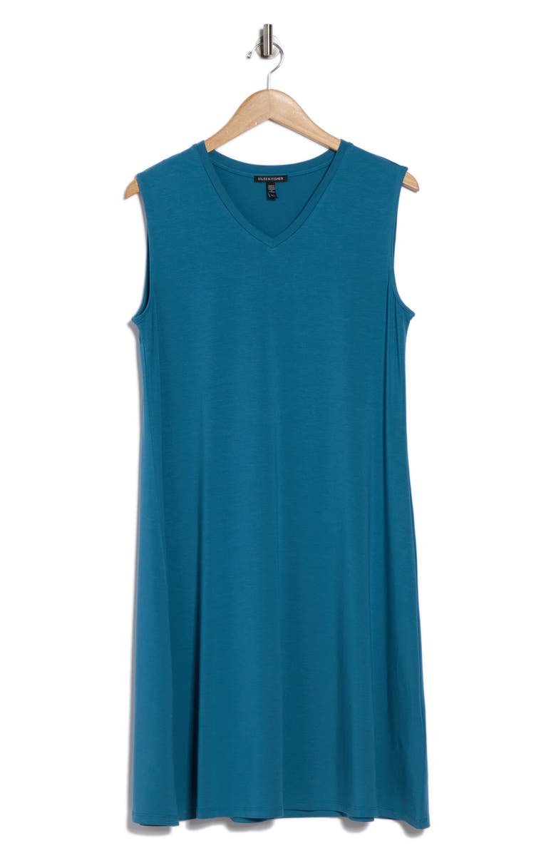 Eileen Fisher V-Neck Jersey Tank Dress, Alternate, color, Cascade