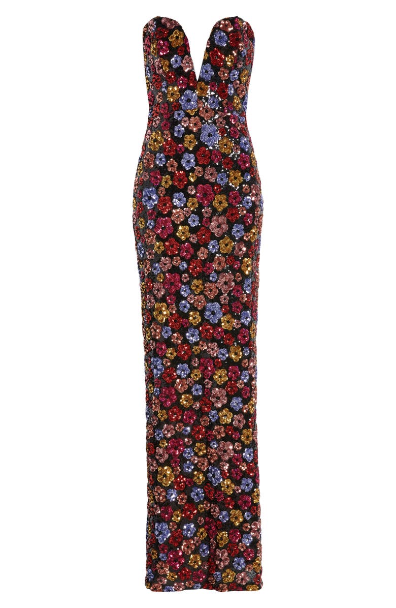 Marchesa Notte Sequin Bouquets Strapless Column Gown, Alternate, color,