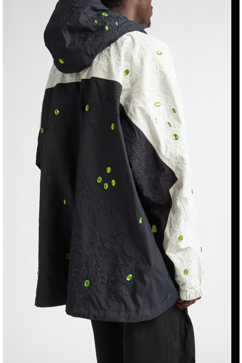 Floral Embroidered Colorblock Hooded Jacket, Alternate, color, BLACK/ WHITE
