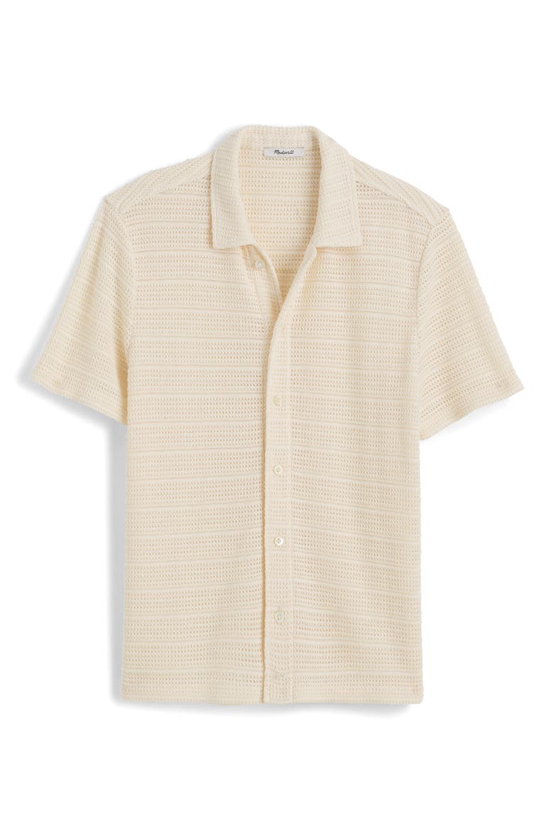 Jacquard Knit Short Sleeve Button-Up Shirt, Alternate, color, ANTIQUE CREAM