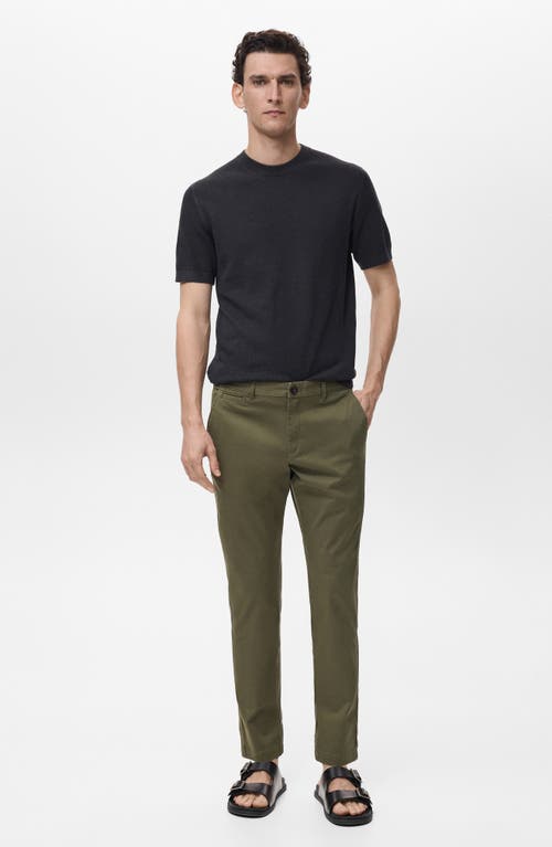 Mango Prato Crop Tapered Stretch Cotton Chinos In Green