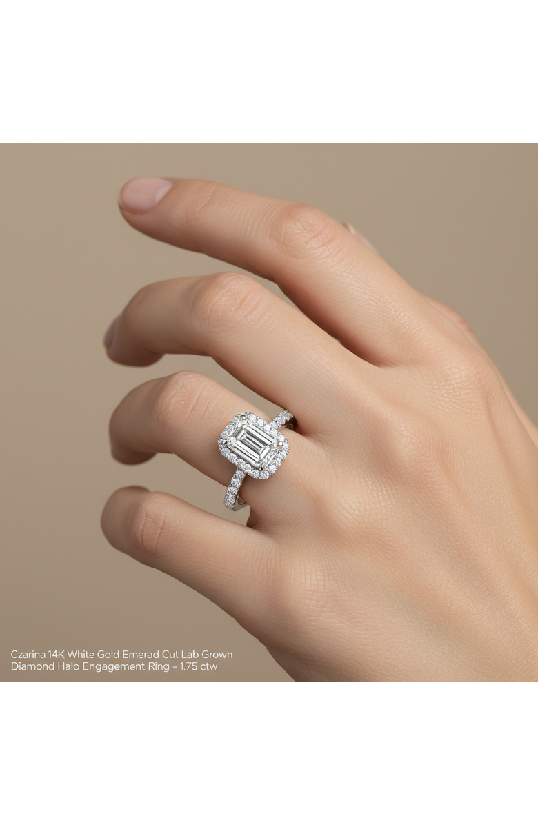 LuvMyJewelry Czarina 14K White Gold Emerald Cut Lab Grown Diamond Halo Engagement Ring - 1.75 ctw, Alternate, color, 14K White Gold