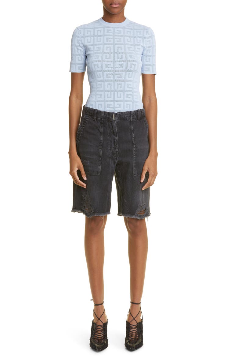 4G Jacquard Knit Short Sleeve Sweater, Alternate, color, 453-BABY BLUE