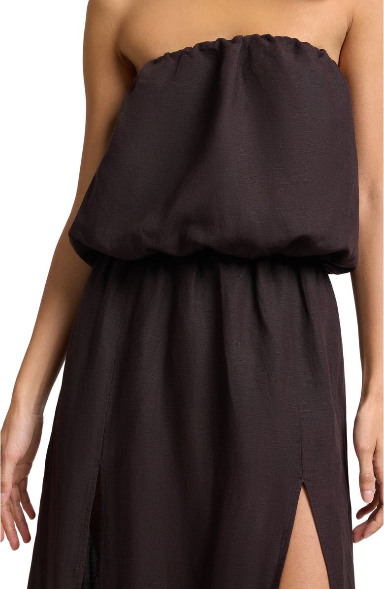 Onia Air Linen High Slit Maxi Dress, Alternate, color, Espresso