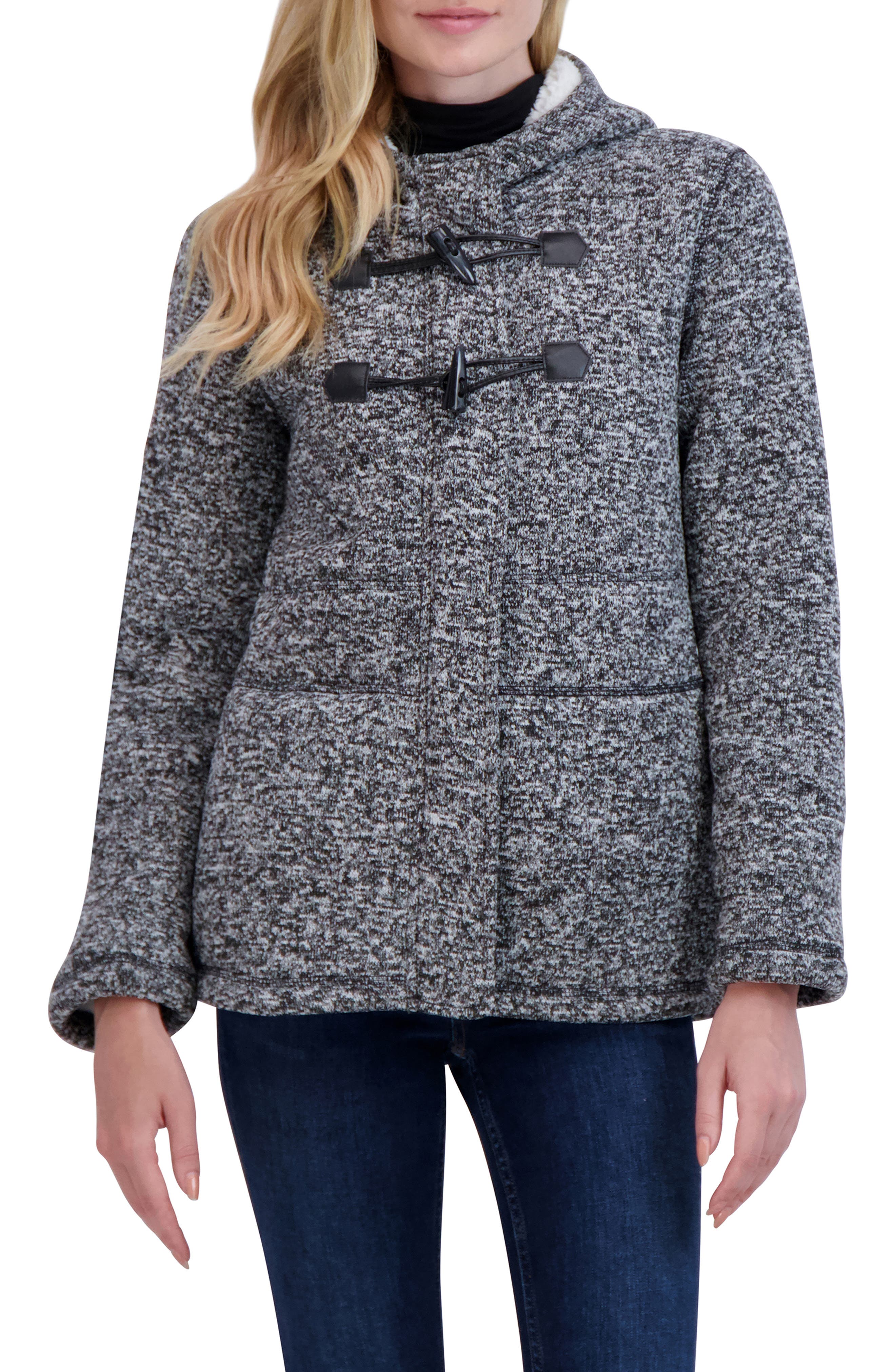 Toggle Front Hooded Faux Shearling Sweater Jacket
