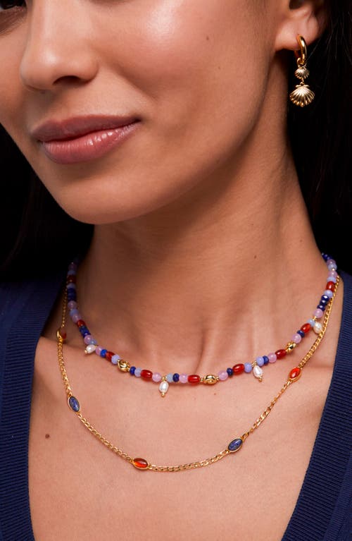 Estella Bartlett Lapiz Lazuli & Red Agate Chain Necklace In Gold