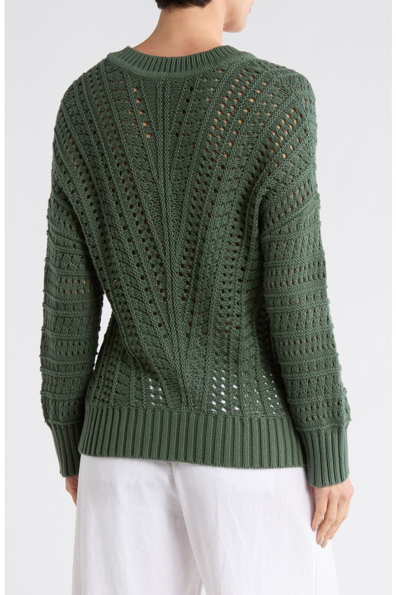 Beachy Open Stitch Cotton Sweater, Alternate, color, DARK JADE