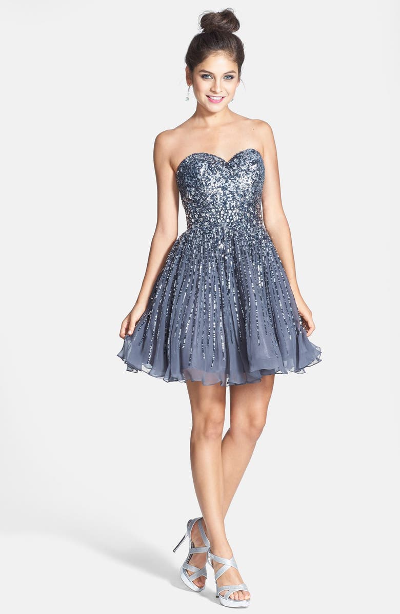 Sherri Hill Embellished Silk Fit & Flare Dress, Alternate, color, 