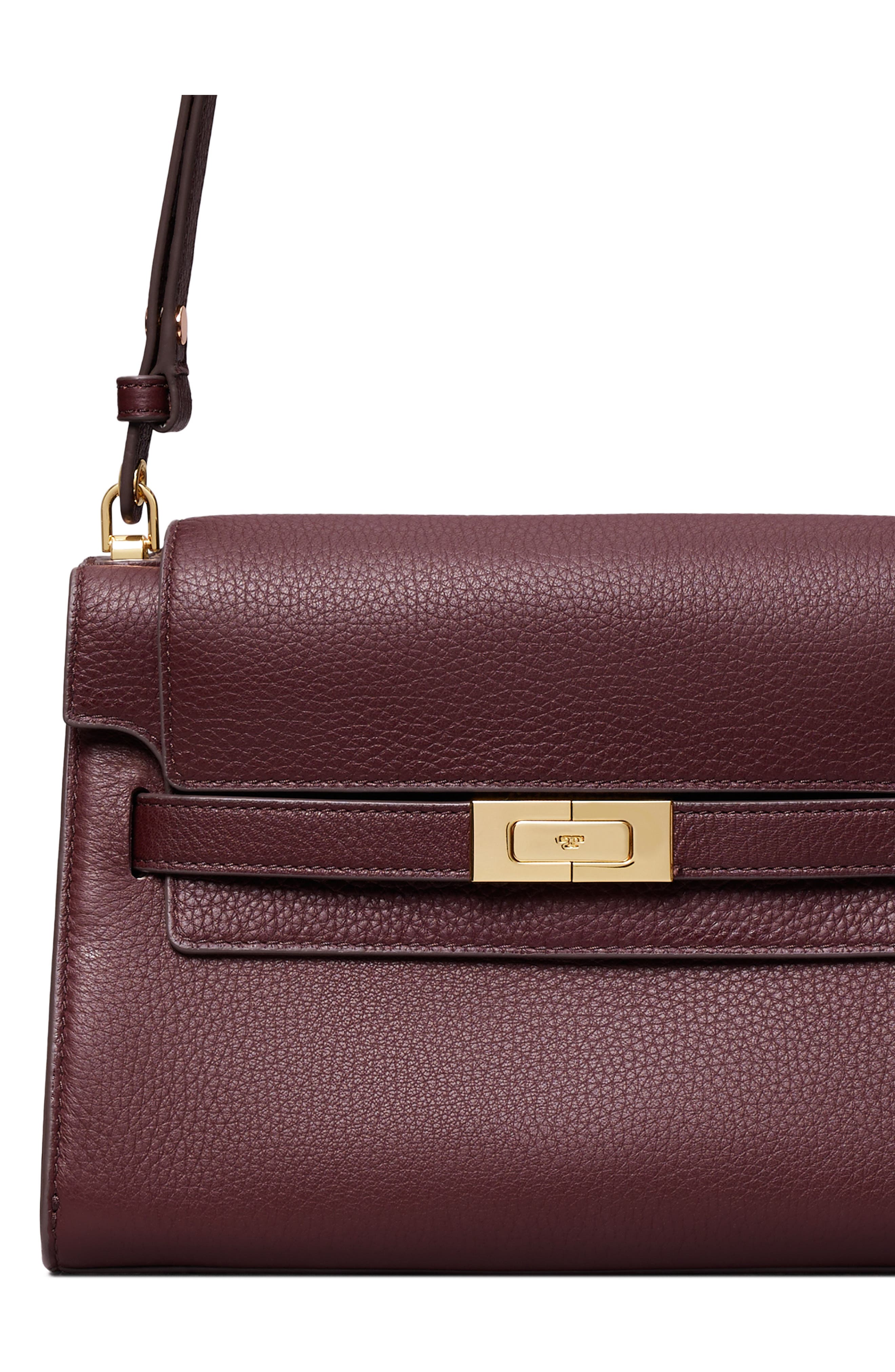 Tory Burch Large Lee Radziwill Pebble Leather Shoulder Bag, Alternate, color, Dark Carmine