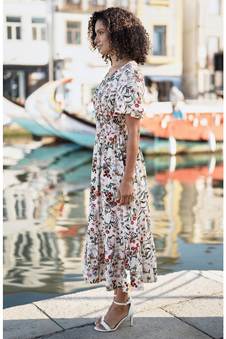 Botanical Print Midi Dress, Alternate, color, Ivory