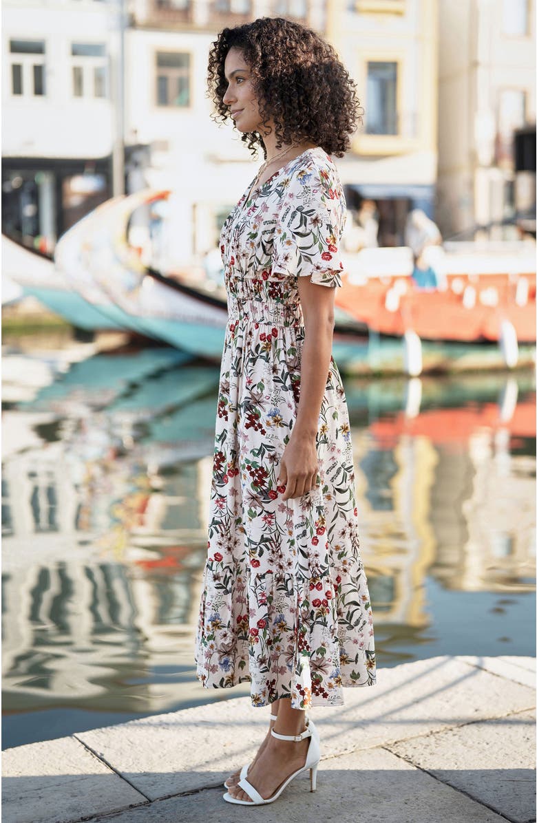 Yumi Botanical Print Midi Dress, Alternate, color, Ivory