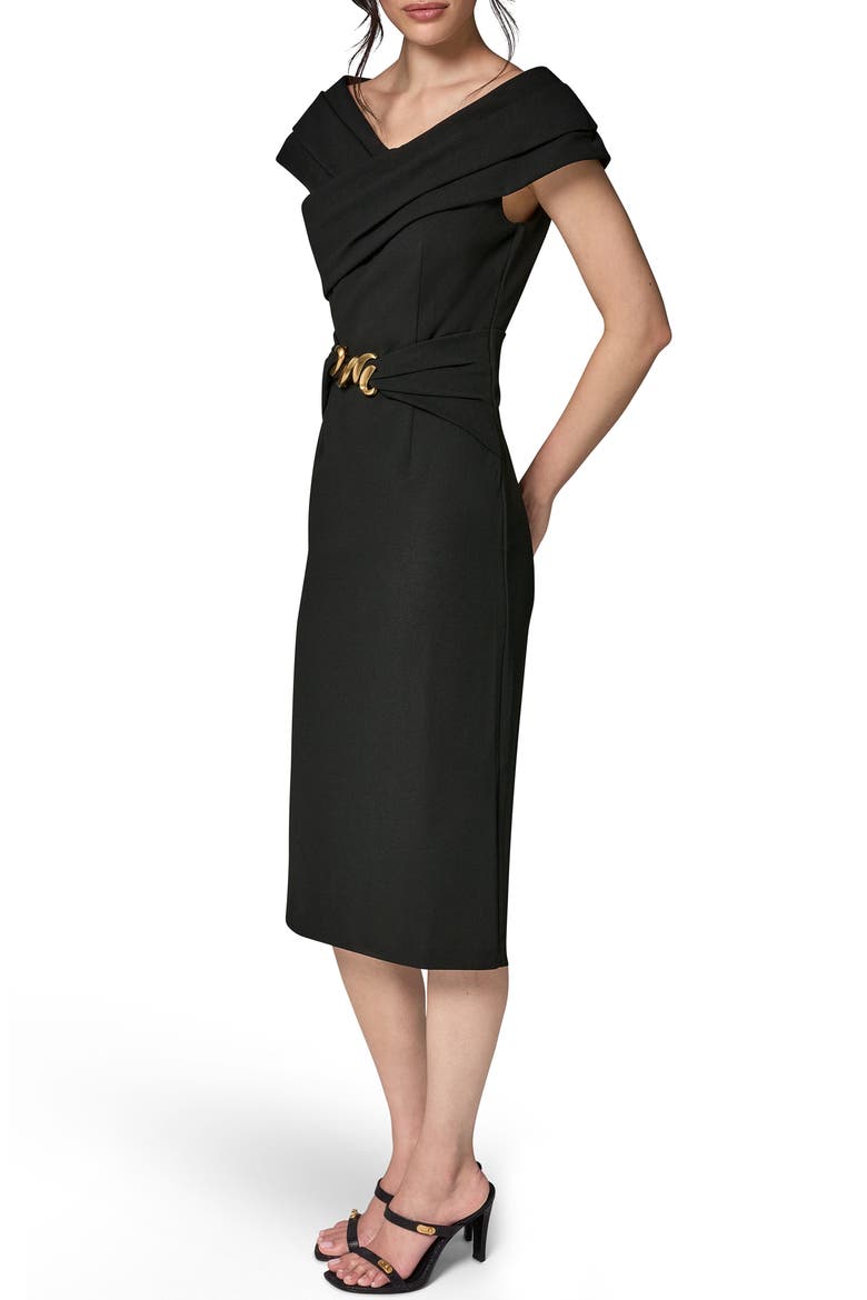 Hardware Waist Sheath Dress, Alternate, color, BLACK