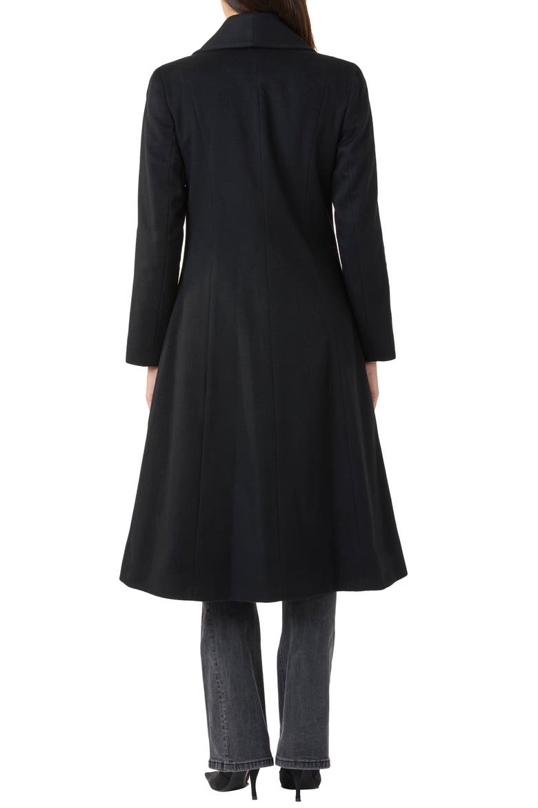 Shawl Collar Pick Stitched Cashmere Princess Coat, Alternate, color, BLACK